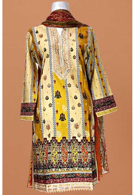 Beige Color Embroidery Pakistani Luxury Lawn Salwar Suit (She Salwar 605)