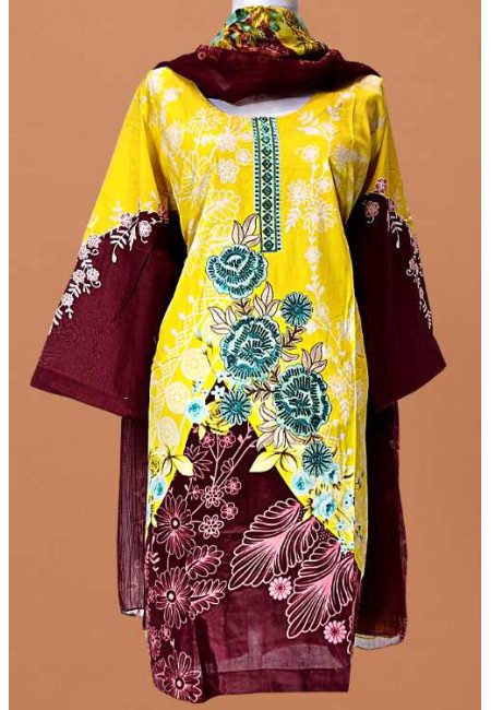 Yellow Color Embroidery Pakistani Lawn Salwar Suit (She Salwar 614)