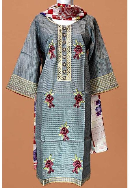 Grey Color Embroidery Pakistani Lawn Salwar Suit (She Salwar 615)