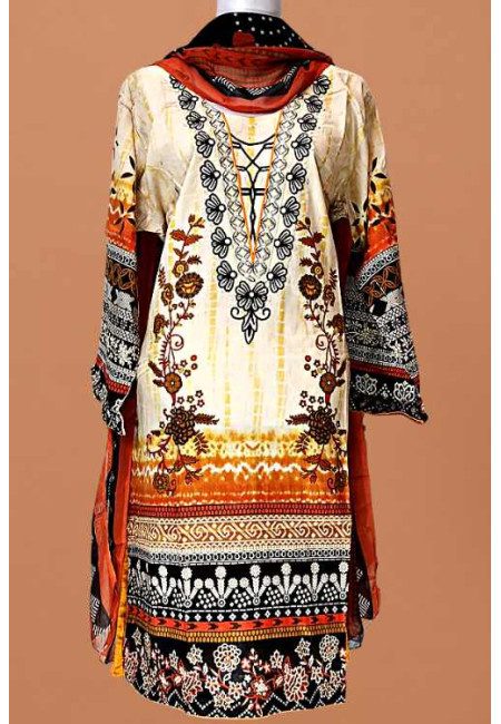 Cream Color Embroidery Pakistani Lawn Salwar Suit (She Salwar 616)