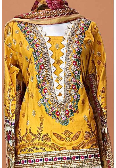 Mustard Color Embroidery Pakistani Luxury Lawn Salwar Suit (She Salwar 607)