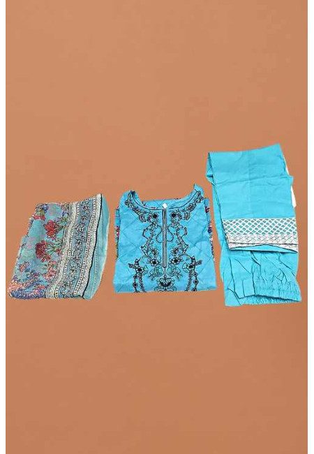 Sky Blue Color Embroidery Pakistani Luxury Lawn Salwar Suit (She Salwar 608)