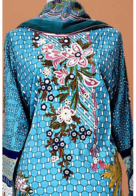 Peacock Blue Color Embroidery Pakistani Lawn Salwar Suit (She Salwar 609)