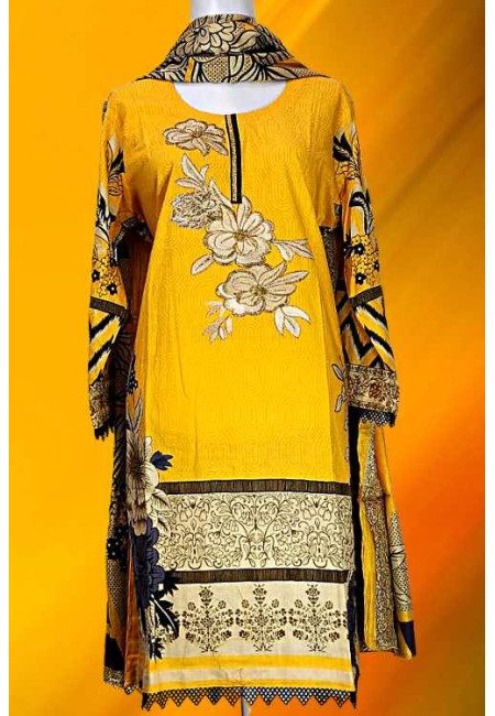 Mustard Color Embroidery Pakistani Luxury Lawn Salwar Suit (She Salwar 609)
