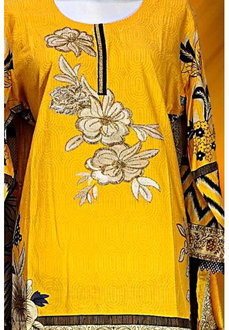 Mustard Color Embroidery Pakistani Luxury Lawn Salwar Suit (She Salwar 609)