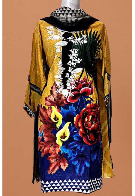 Mustard Color Embroidery Pakistani Lawn Salwar Suit (She Salwar 612)