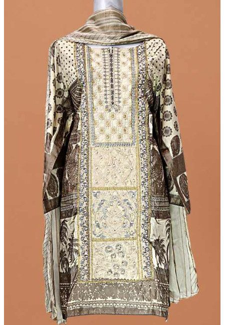 Light Beige Color Embroidery Pakistani Luxury Lawn Salwar Suit (She Salwar 606)
