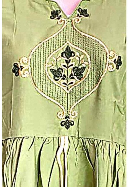 Pista Green Color Embroidered Linen Women Top (She Kurti 655)