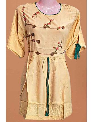 Beige Color Embroidered Linen Women Top (She Kurti 658)