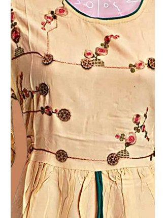 Beige Color Embroidered Linen Women Top (She Kurti 658)