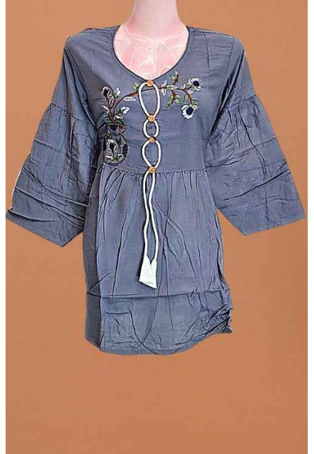 Grey Color Embroidered Linen Women Top (She Kurti 661)