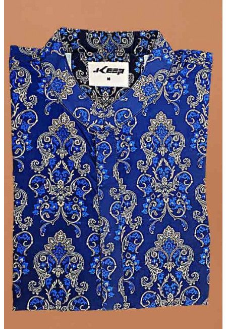 Navy Blue Color Ajrak Printed Silk Punabi ( She Punjabi 682)