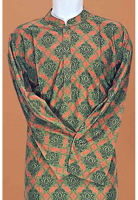 Pista Green Color Ajrak Printed Silk Punabi (She Punjabi 684)