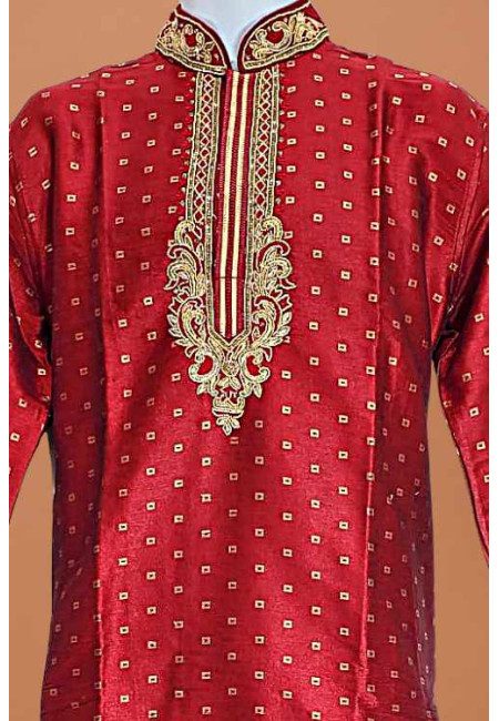 Maroon Color Embroidery Raw Silk Punjabi (She Punjabi 690)