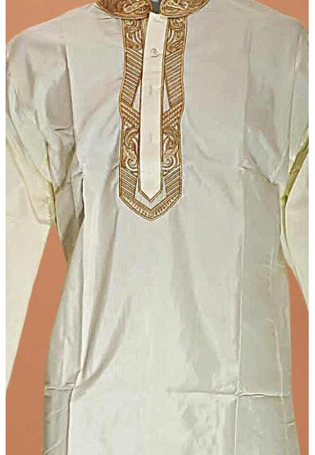 Off White Color Embroidery Cotton Punjabi (She Punjabi 687)