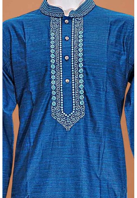 Turquoise Blue Color Embroidery Cotton Punjabi (She Punjabi 688)
