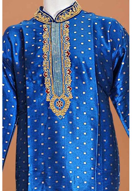 Turquoise Blue Color Embroidery Raw Silk Punjabi (She Punjabi 691)