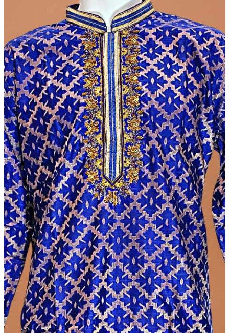Deep Royal Blue Color Embroidery Raw Silk Punjabi (She Punjabi 700)