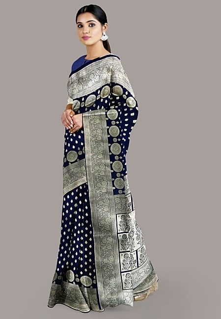 Navy Blue Color Designer Pure Banarasi Silk Saree (She Saree 1231)