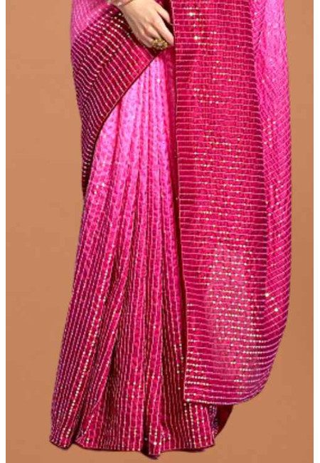 Hot Pink Color Designer Chinon Party Wear Saree (She Saree 1811)