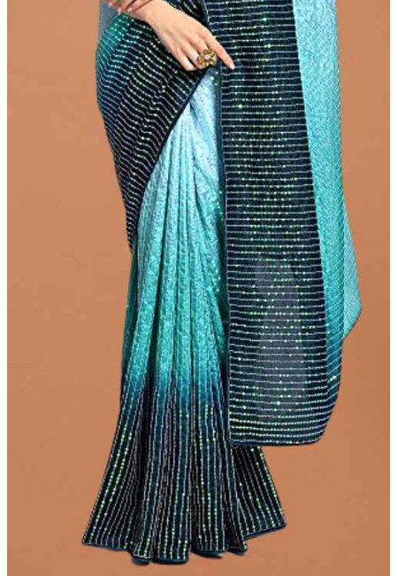 Sea Green Color Designer Chinon Party Wear Saree (She Saree 1813)