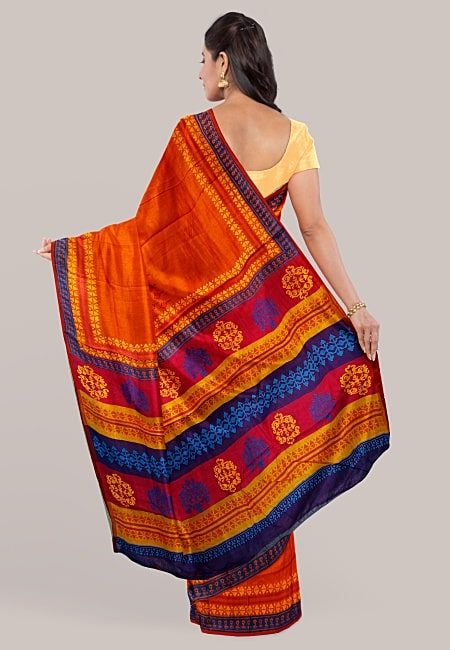Red Color Hand Block Handloom Cotton Saree (She Saree 1237)