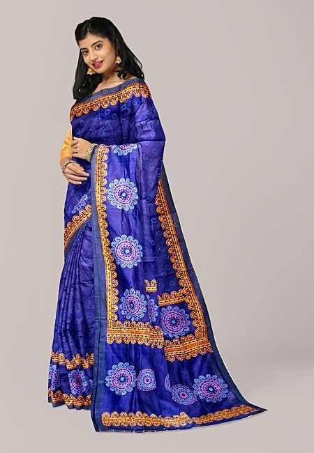 Blue Color Hand Block Handloom Cotton Saree (She Saree 1239)
