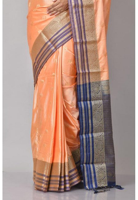 Peach Color Contrast Kanjivaram Silk Saree (She Saree 1069)