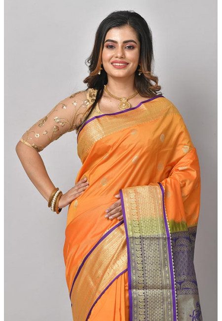 Mustard Color Contrast Kanjivaram Silk Saree (She Saree 1070)