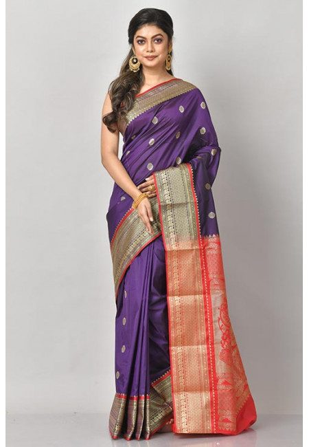 Purple Color Contrast Kanjivaram Silk Saree (She Saree 1085)
