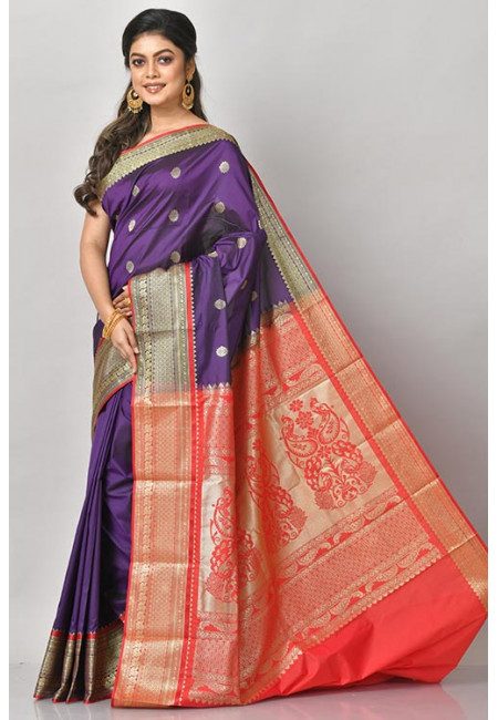 Purple Color Contrast Kanjivaram Silk Saree (She Saree 1085)