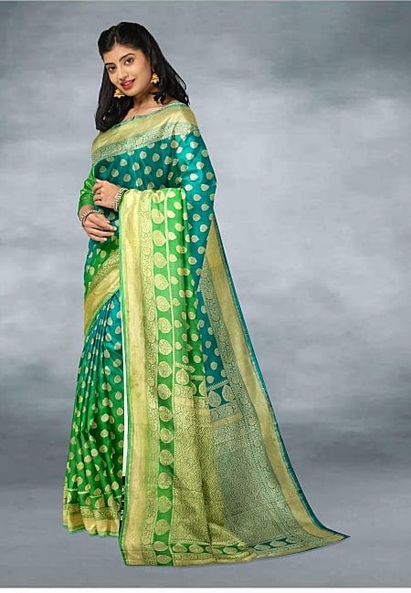 Parrot Green And Emerald Green Color Soft Designer Pure Khaddi Georgette Saree ( She Saree 1043)