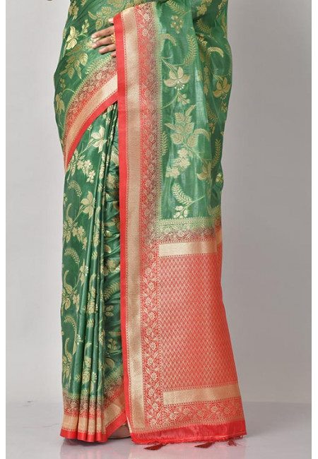 Deep Green Color Contrast Mysore Silk Saree (She Saree 1090)