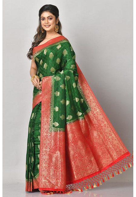 Deep Green Color Manipuri Silk Saree (She Saree 1077)