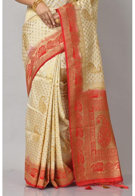 Off White Color Contrast Semi Katan Silk Saree (She Saree 1081)