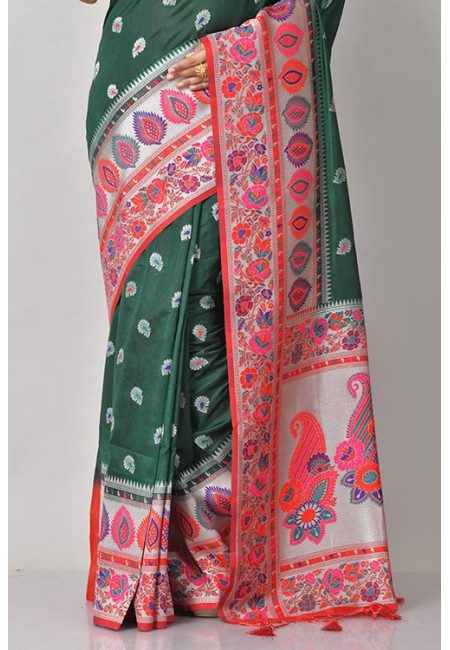 Bottle Green Color Contrast Manipuri Silk Saree (She Saree 1082)