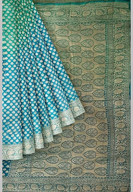 Sky Blue And Sea Green Color Soft Designer Pure Khaddi Georgette Saree ( She Saree 1039)
