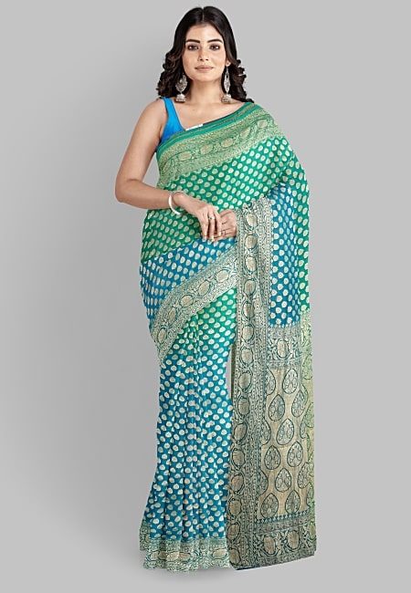Sky Blue And Sea Green Color Soft Designer Pure Khaddi Georgette Saree ( She Saree 1039)