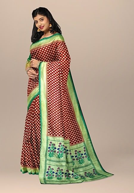 Maroon Color Soft Designer Contrast Pure Khaddi Georgette Saree ( She Saree 1040)