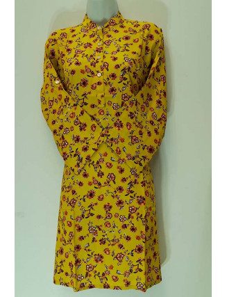 Mustard Color Printed Linen Summer Top (She Top 529)