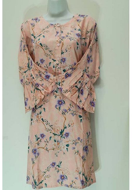 Rosy Pink Color Printed Linen Summer Top (She Top 530)