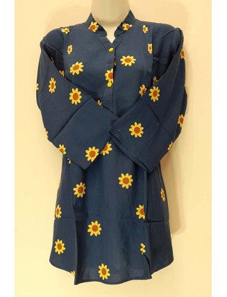 Midnight Blue Color Printed Linen Summer Top (She Top 534)Midnight Blue Color Printed Linen Summer Top (She Top 534)