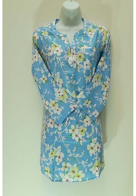 Sky Color Printed Linen Summer Top (She Top 535)