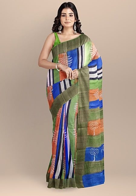 Multi Color Printed Pure Soft Tussar Silk Saree (She Saree 1059)