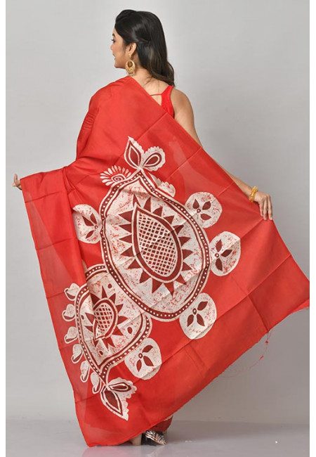 Deep Red And Black Color Printed Pure Silk Saree (She Saree 1084)