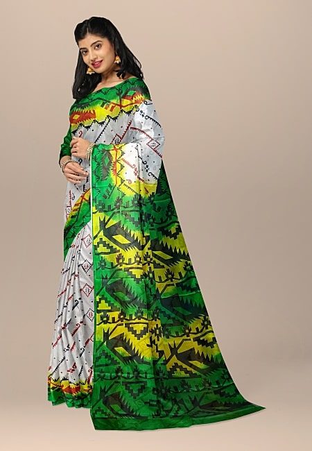 Off White Color Printed Contrast Pure Rajshahi Silk Saree (She Saree 1046)
