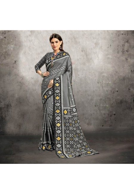 Grey Color Printed Silk Saree (She Saree 603)
