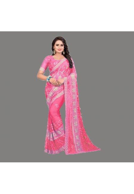 Pink Color Embroidery Chiffon Saree (She Saree 590)