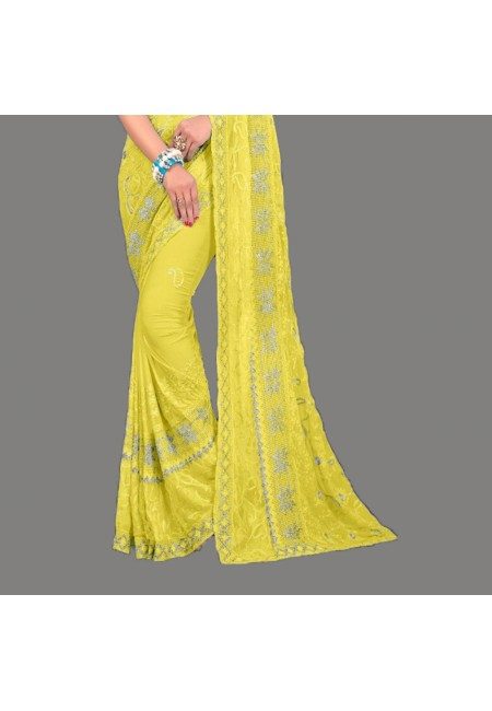 Yellow Color Embroidery Chiffon Saree (She Saree 588)