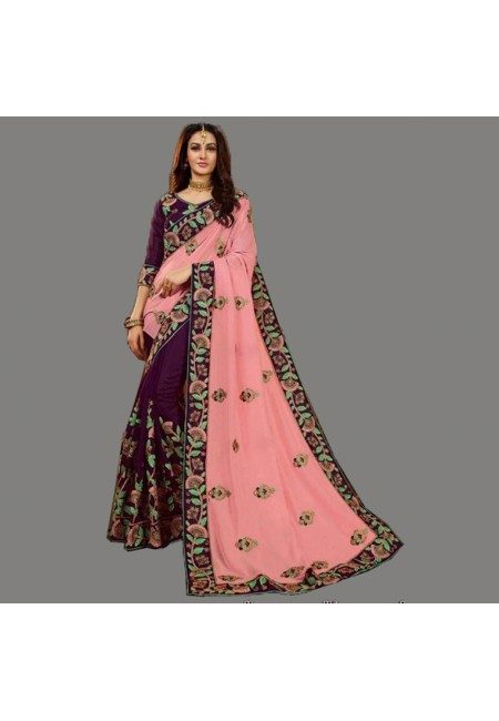 Pink & Wine Color Designer Chiffon Saree (She Saree 597)